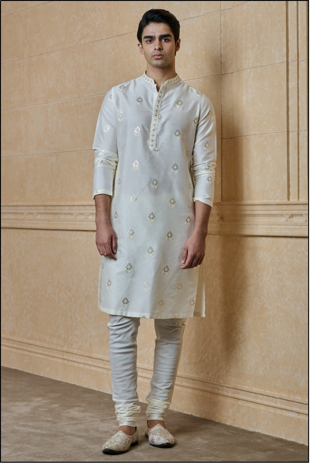 Ivory Kurta Set with All Over Butta Embroidery
