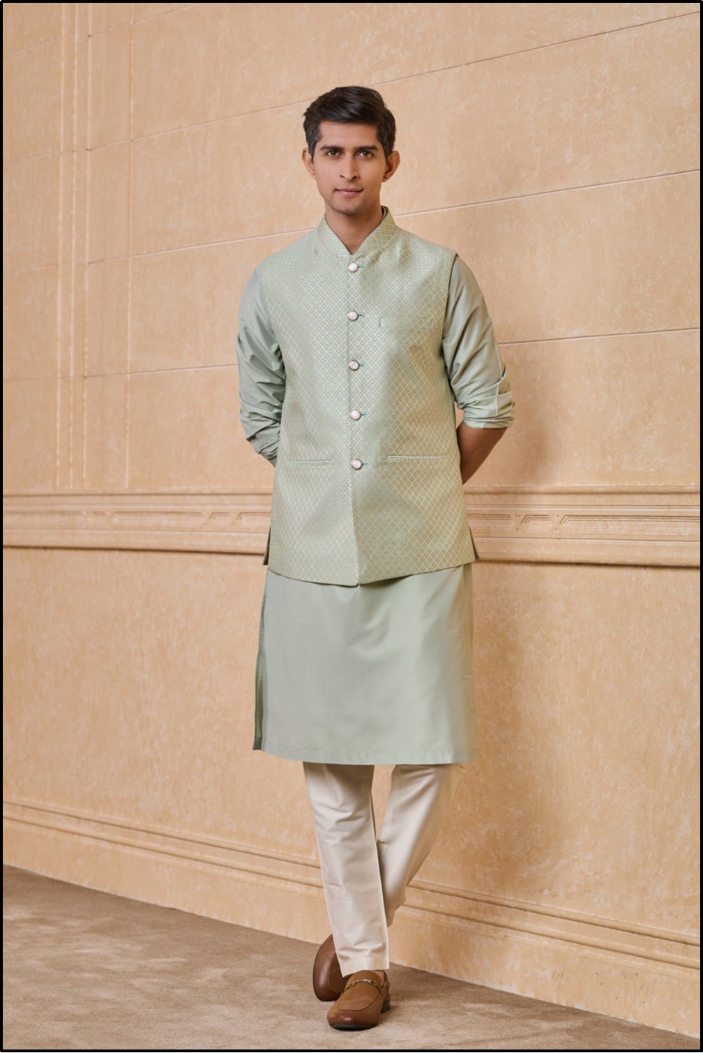Green Jacquard Bundi for Men