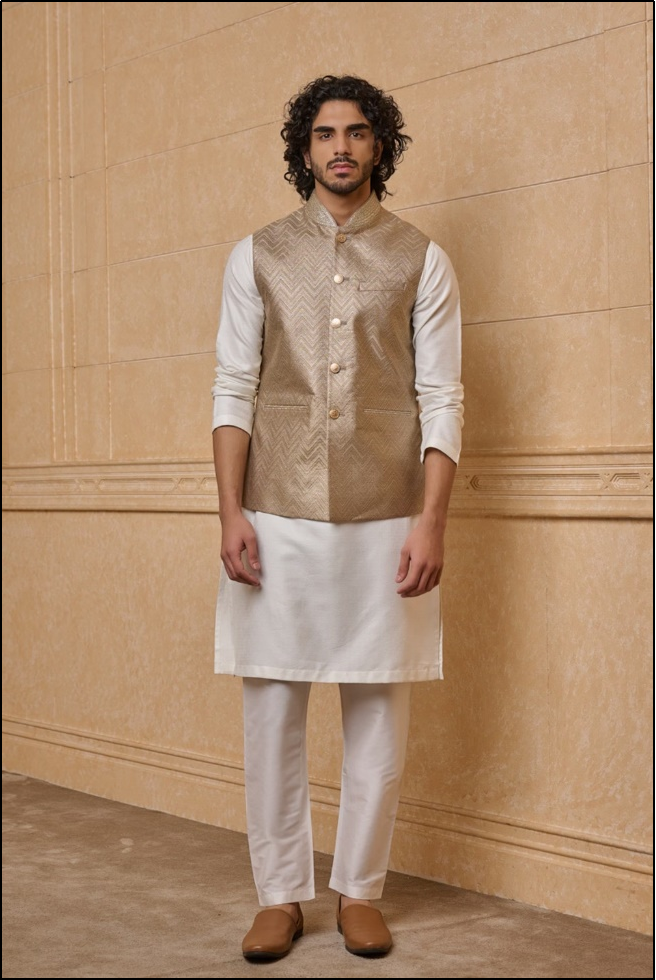 Gold Brocade Bundi for Men