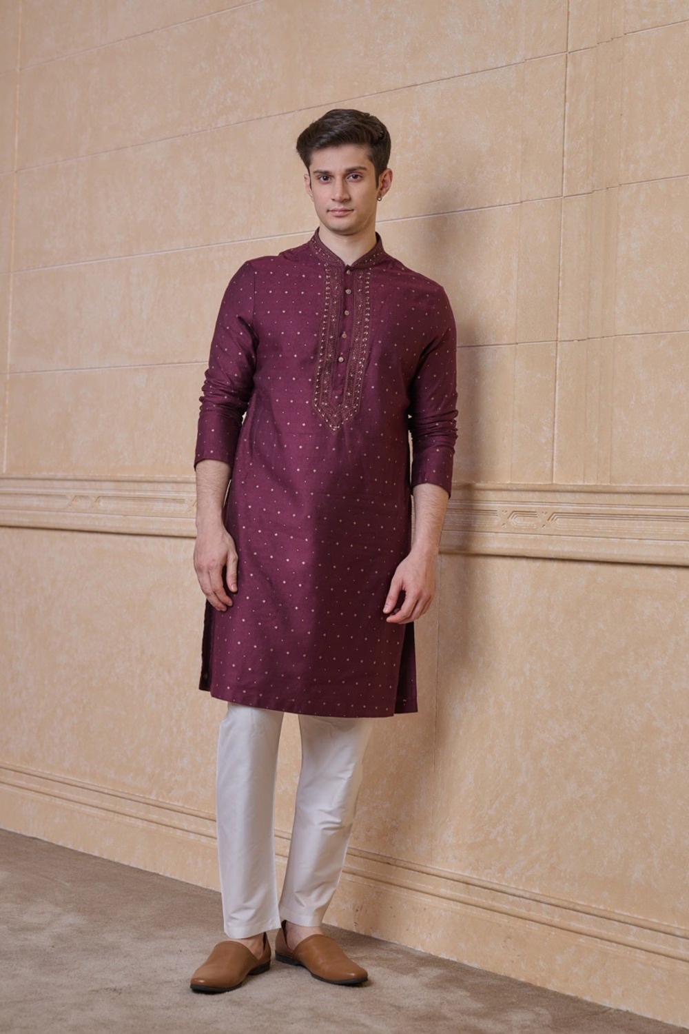 Wine Colour Kurta Set for Men