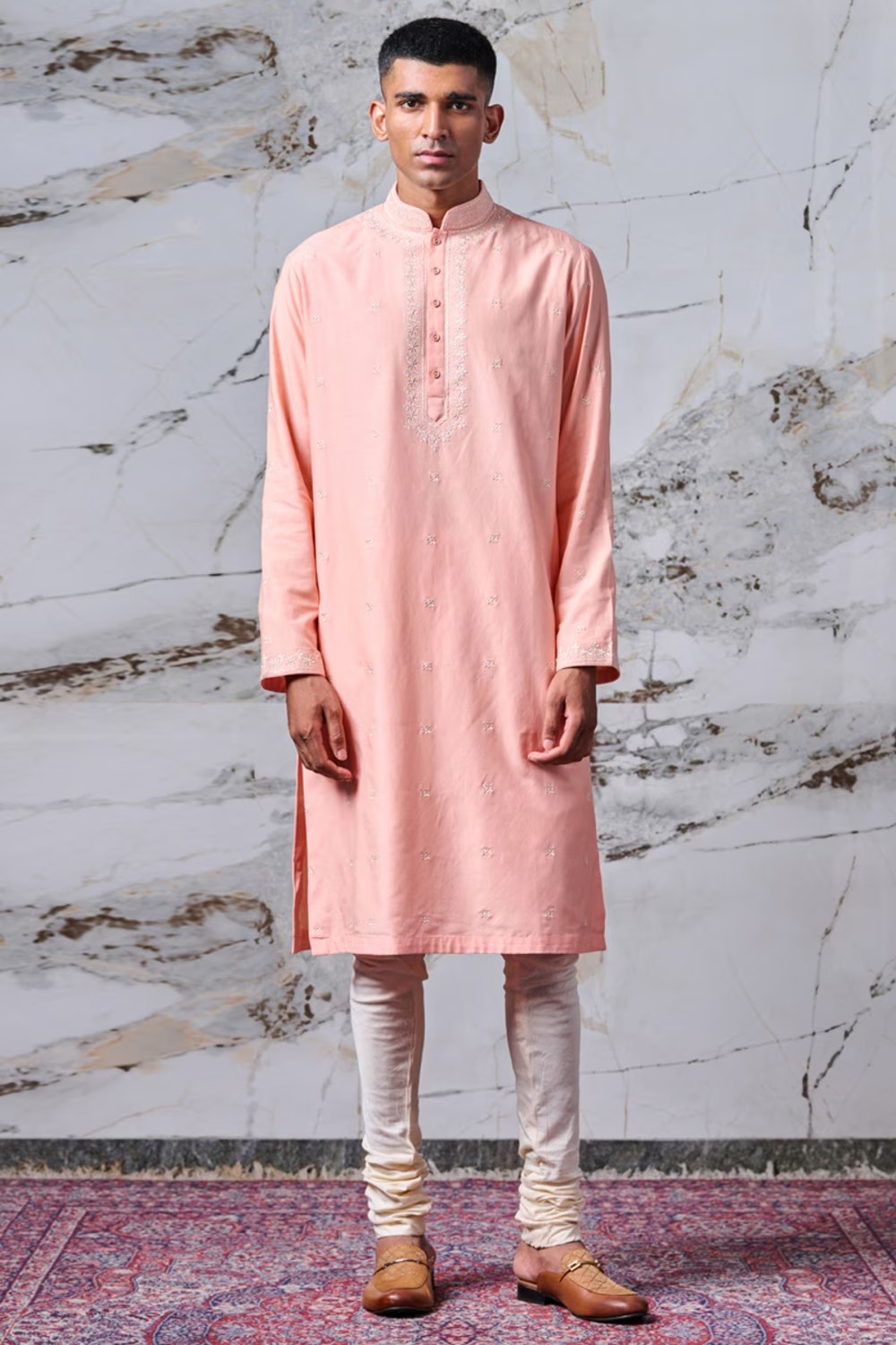 Peach Chikankari Kurta Set for Men