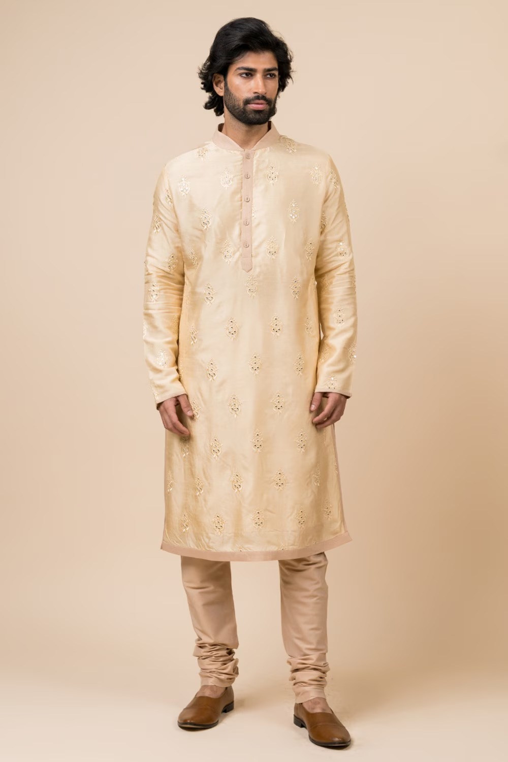 Gold Mirror Work Kurta Set for Men