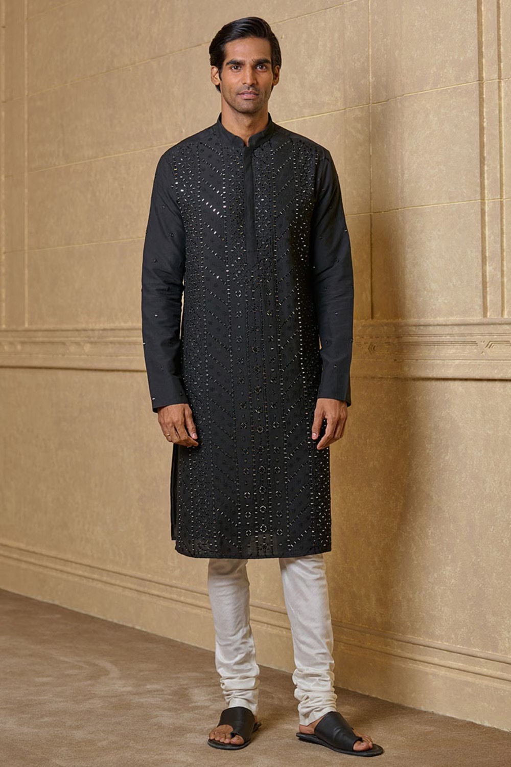 Black Mirror Work Kurta Set for Men