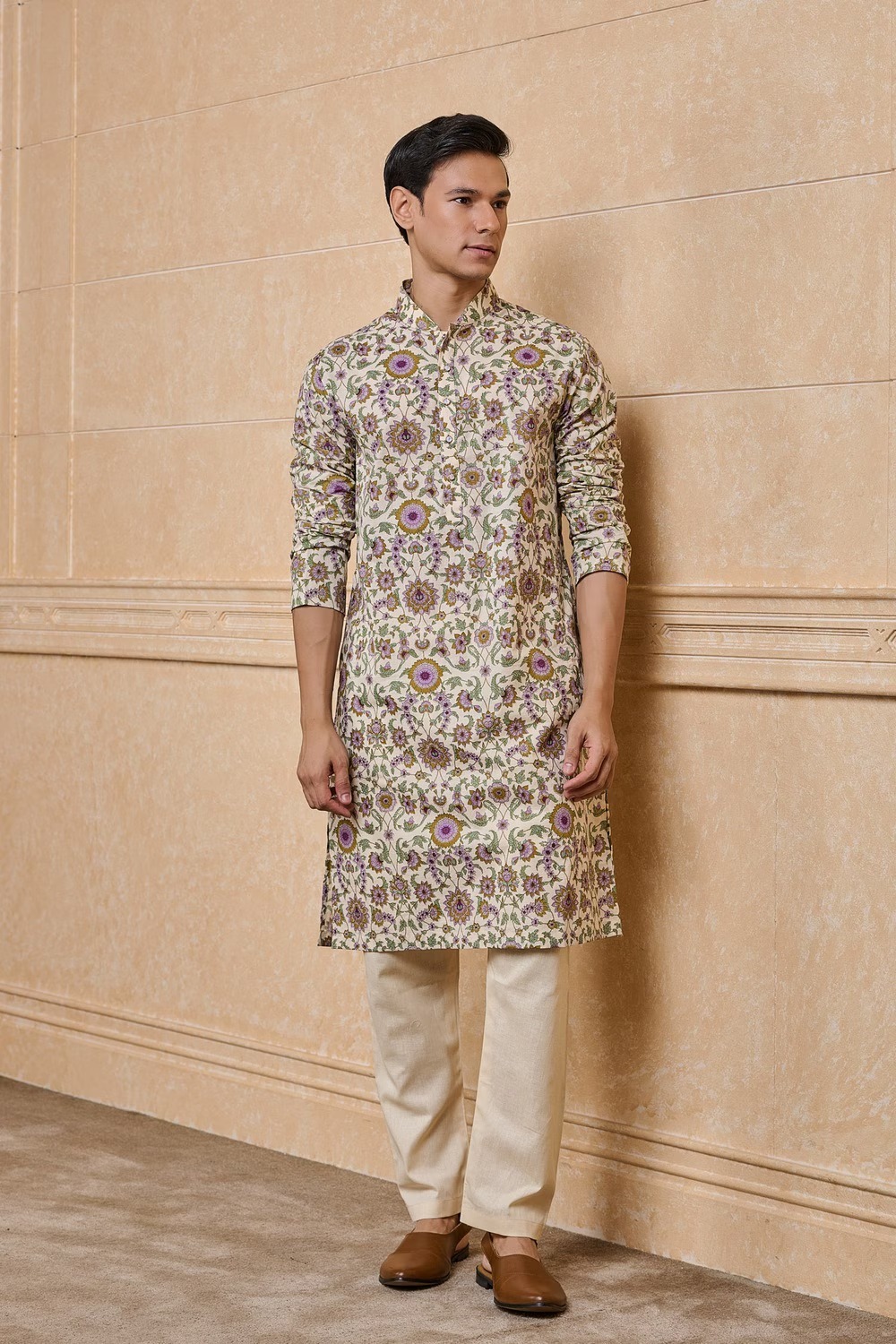 Multi-coloured Printed Kurta Set for Men