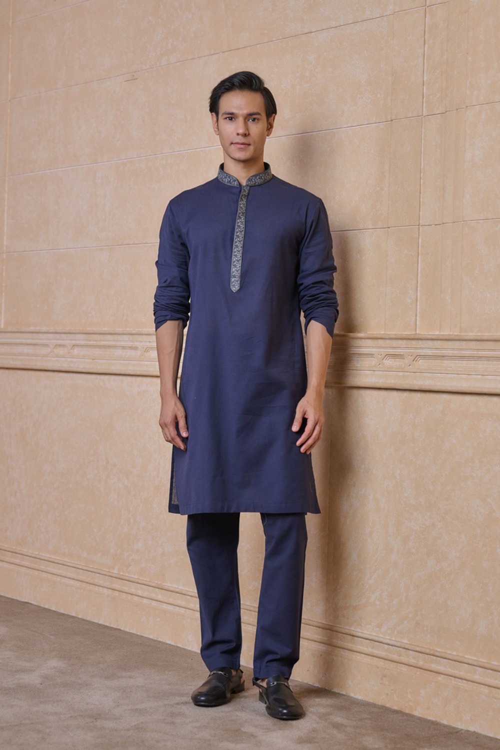 Navy Linen Kurta Set for Men