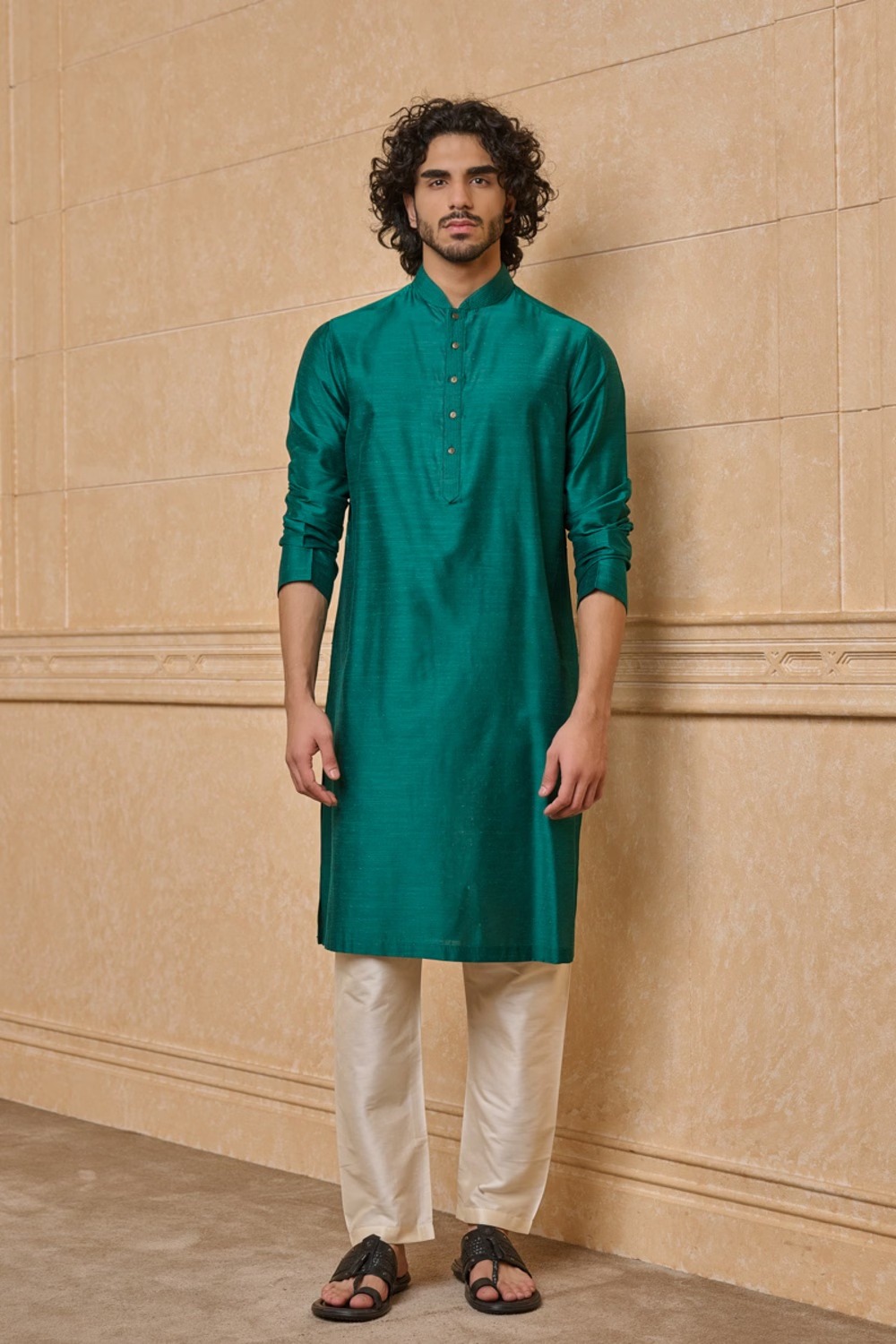 Classic Peacock Green Kurta Set for Men