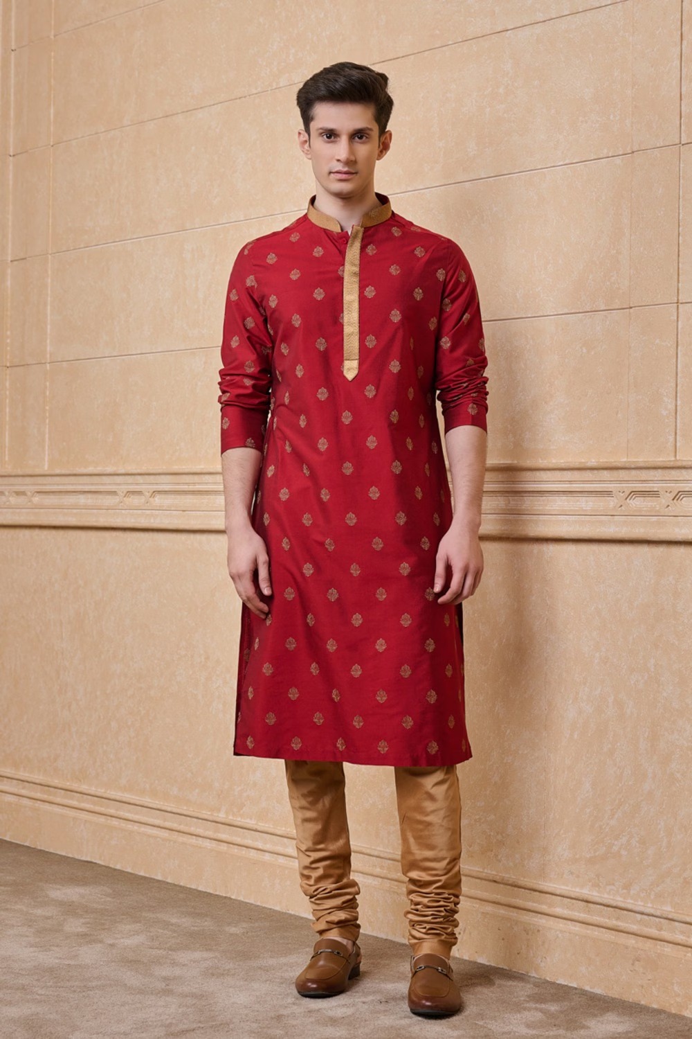 Red Kurta Set Embroidery for Men