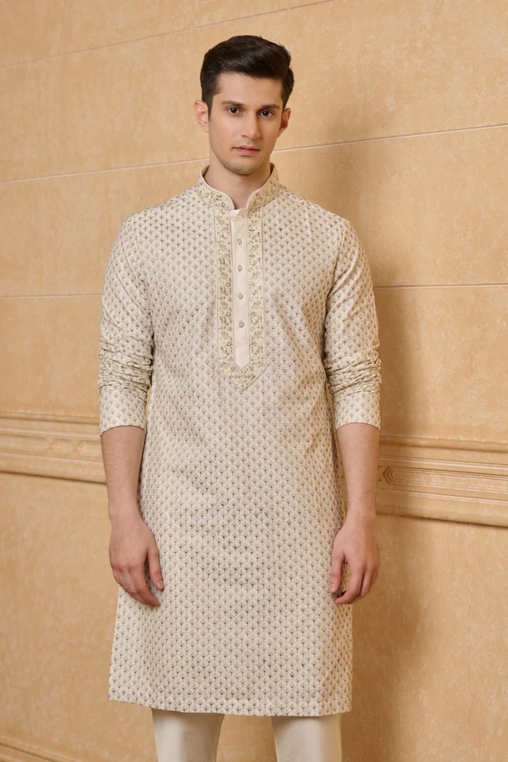 Ivory Embroidered Cotton Kurta Set