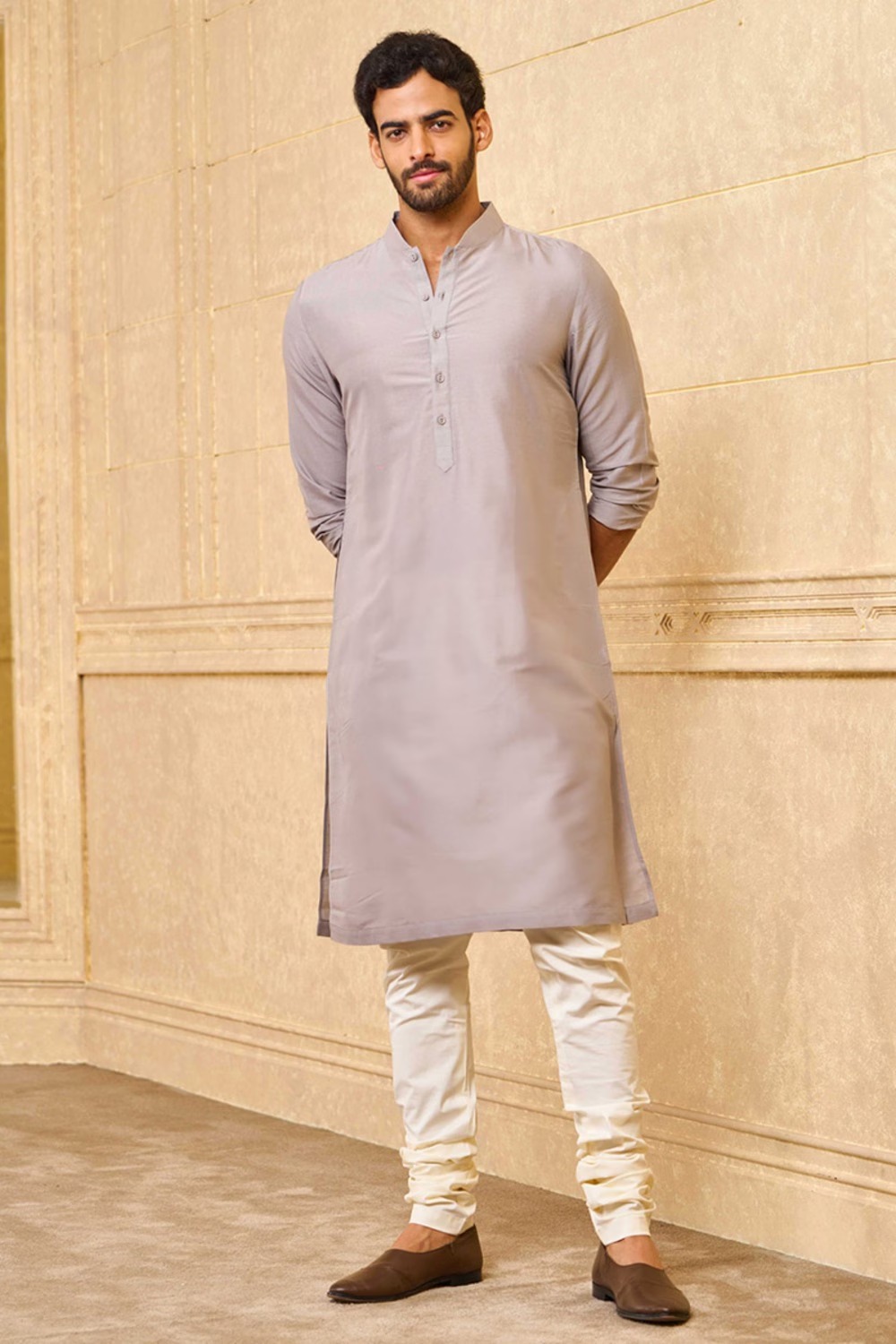 Light Grey Zero Point Collar Single Kurta