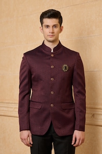 Wine Jacquard Bandhgala for Men